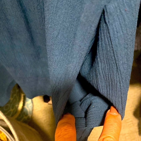 Cascais Shirt Dress Womens 16 Teal Button down pockets crinkle Beach simple - Picture 4 of 6